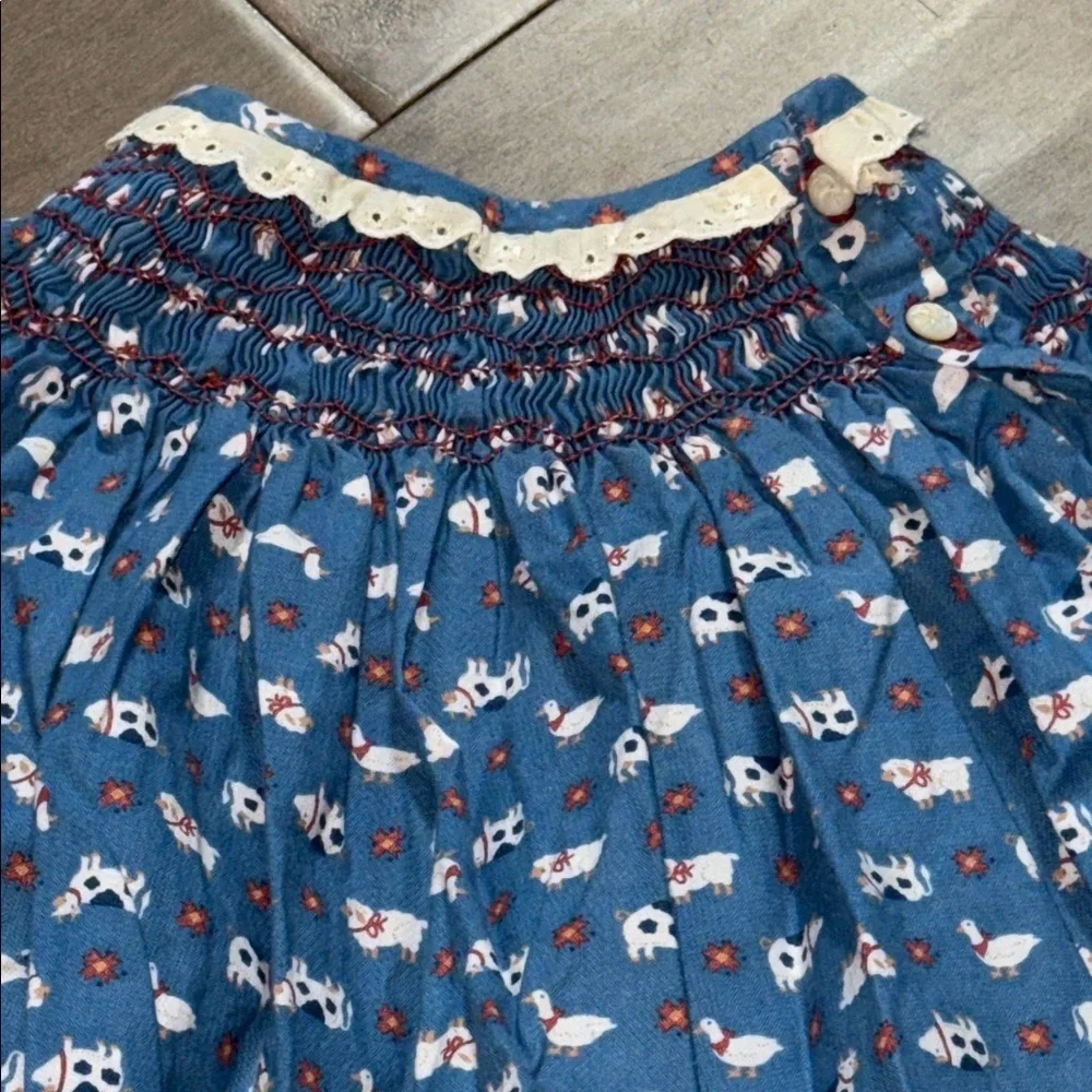 Vintage Handmade Smocked Farm Animal Print youth Girls Dress SZ 2T/ 3T